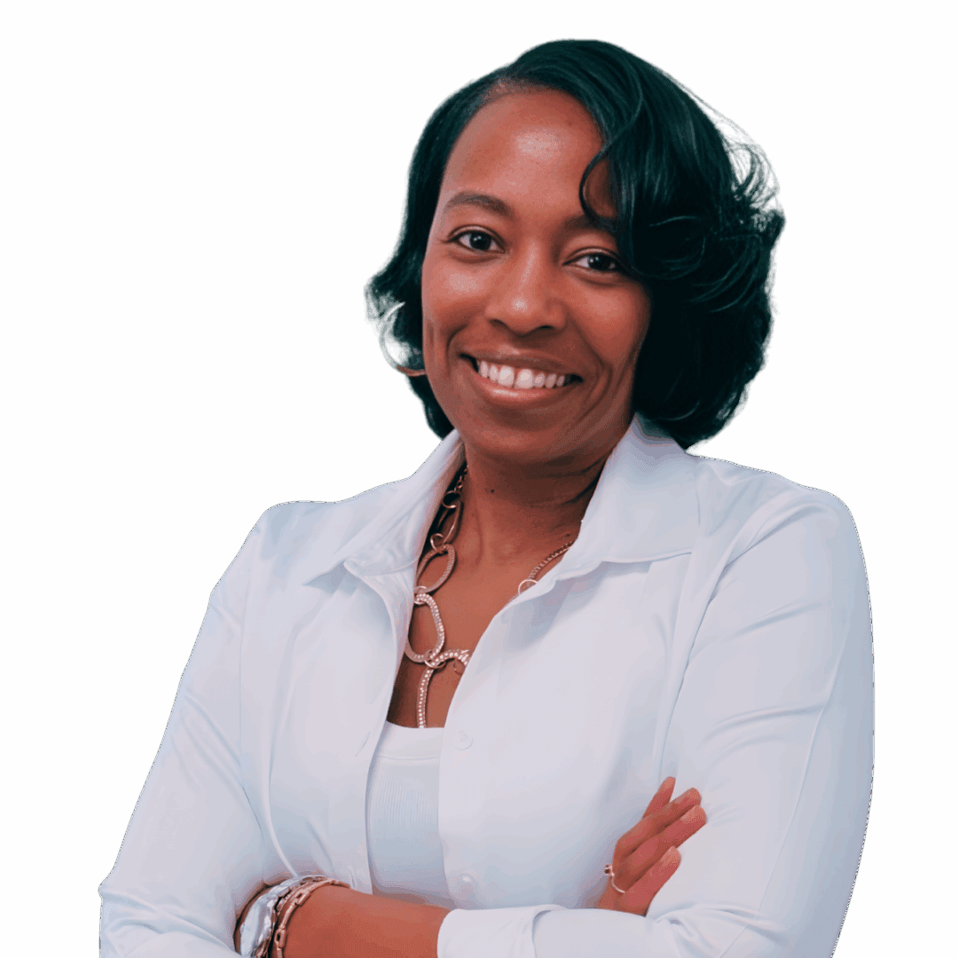 African American EMDR therapist in her Atlanta, Georgia office, looking approachable and caring.